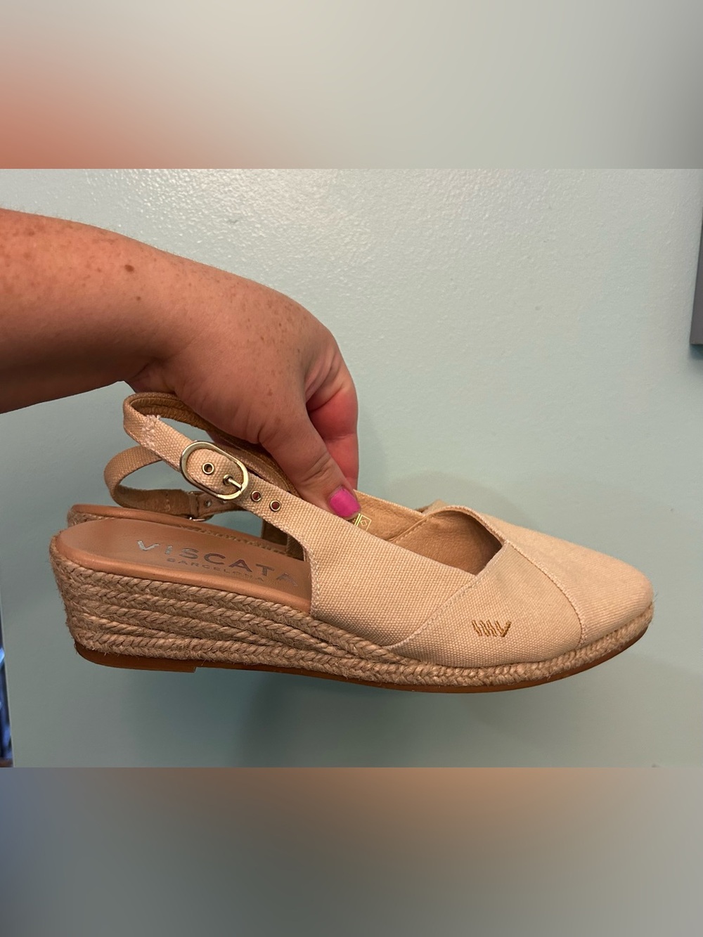 Viscata Womens Palomera Canvas Espadrille Slingback Wedge Shoes Beige SZ 8